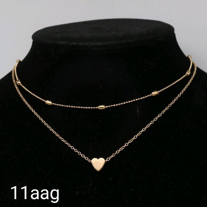 Kalung Layer 2 Tumpuk 2 Lapis Gold dan Silver Wanita / Kalung Pesta Wanita Cantik - Gold