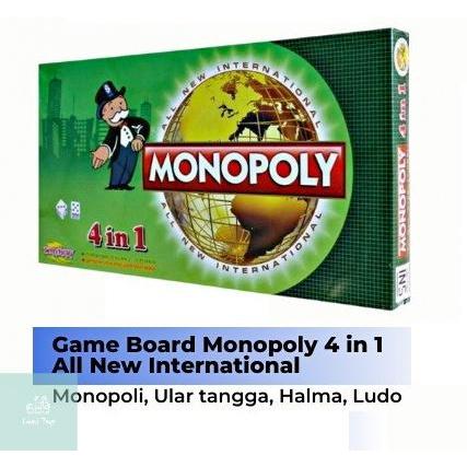 Mainan Anak Monopoli 4 in 1 Ular Tangga Halma Ludo - Family Toy Board Game Internasional Monopoly