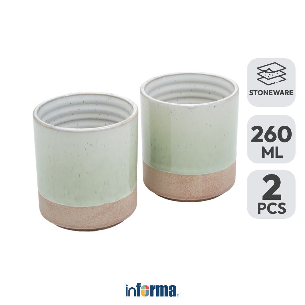 Informa Appetite Brava Cangkir Stoneware 260 ml Set 2 Pcs - Hijau Glaze Gelas Minum Tea Cangkir Kopi