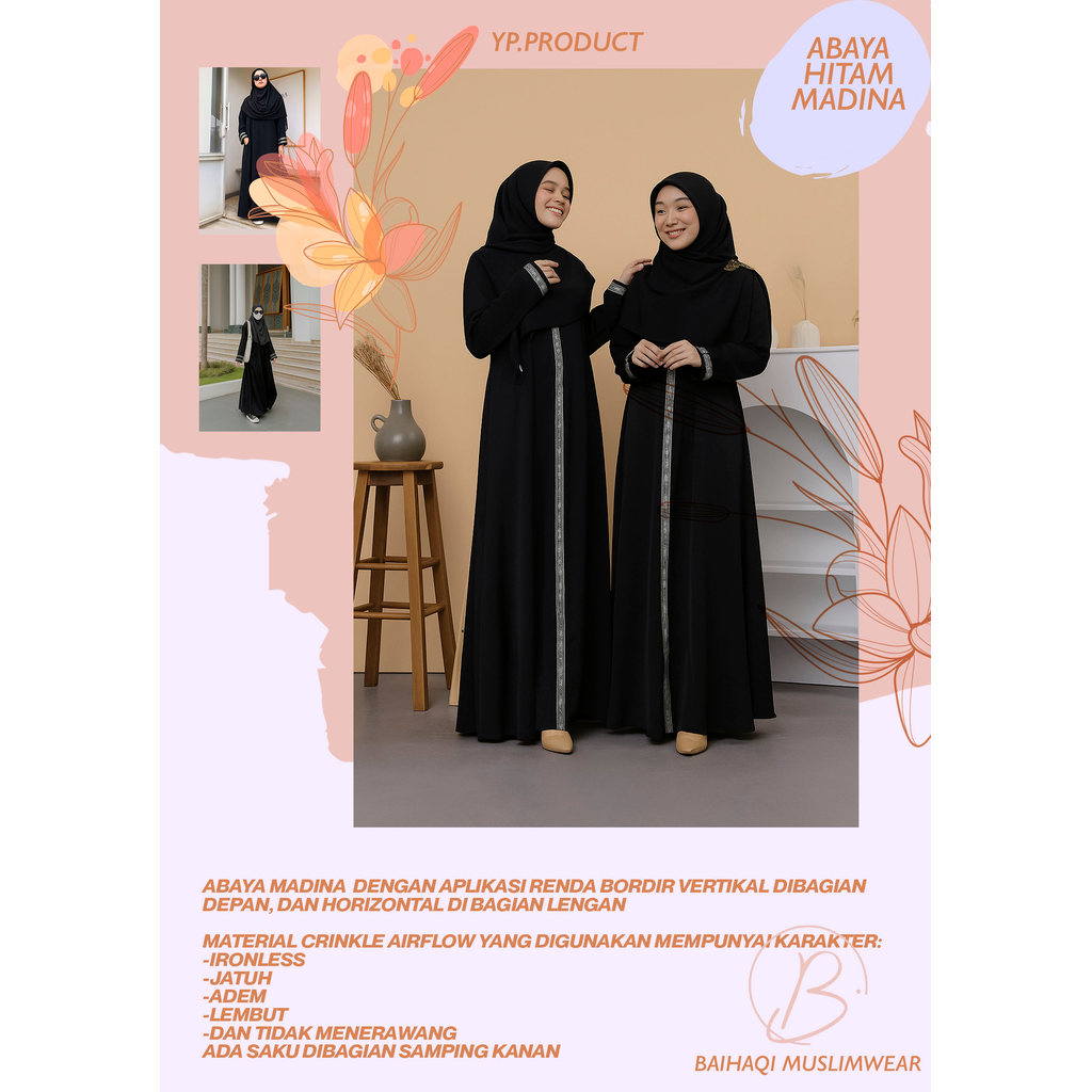 Gamis Abaya Hitam Bordir Zephy Exclusive Abaya Umroh Jubah Wanita Arab Pakistan