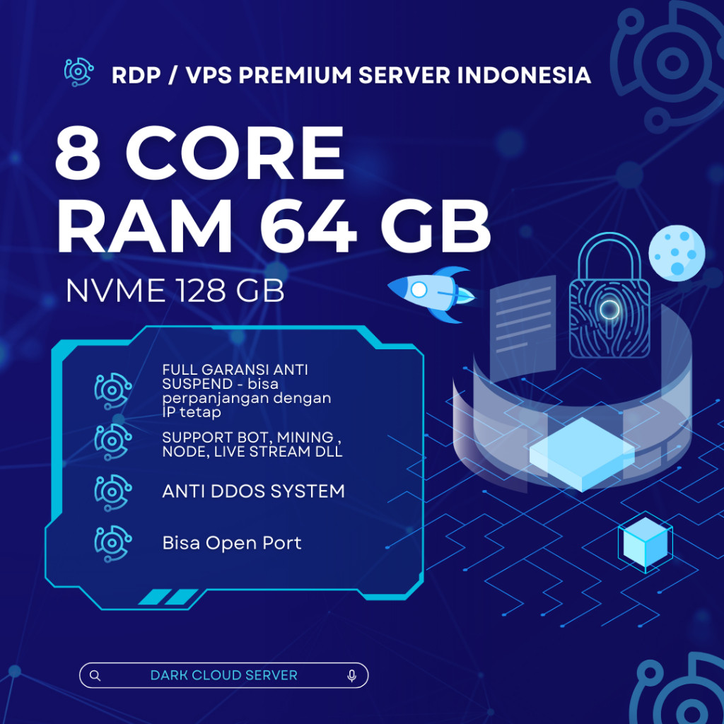 RDP / VPS Ram 64GB 8 Core / 8 Vcpu Ram 64 GB Bulanan Mingguan Harian Murah Windows / Linux Full Admi