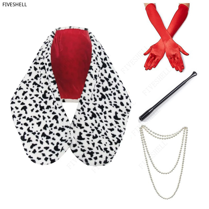 Women Cruella Deville Costume Accessories Spotted Dog Leopard Print Scarf 1920s Gloves and Holder fo