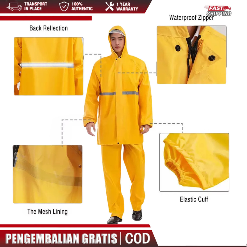 Jas Hujan Berkualitas MIWA Warna Kuning Bahan Tebal Set Jas Hujan Terpisah Anti Hujan Deras