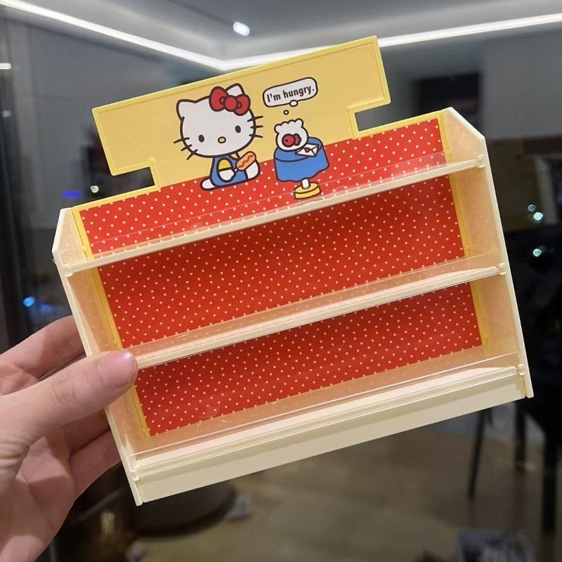 Kawaii Hello Kitty Dollhouse Mini Convenience Store Large Shelf Cartoon Anime Pattern Model Girl Toy