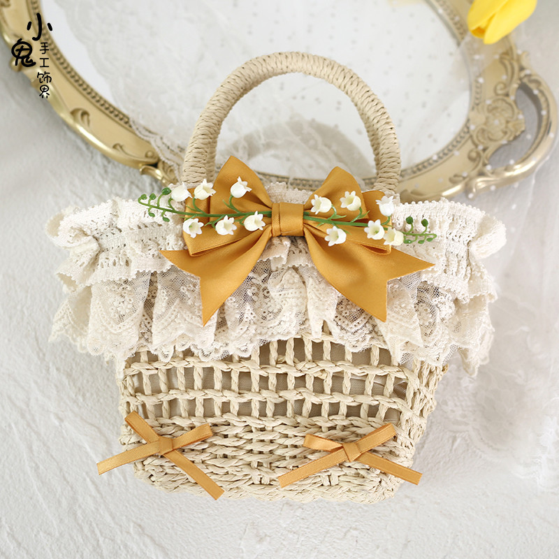 Original LOLITA forest-themed lace bea country straw woven bag rattan woven bag hand-held woven bag 
