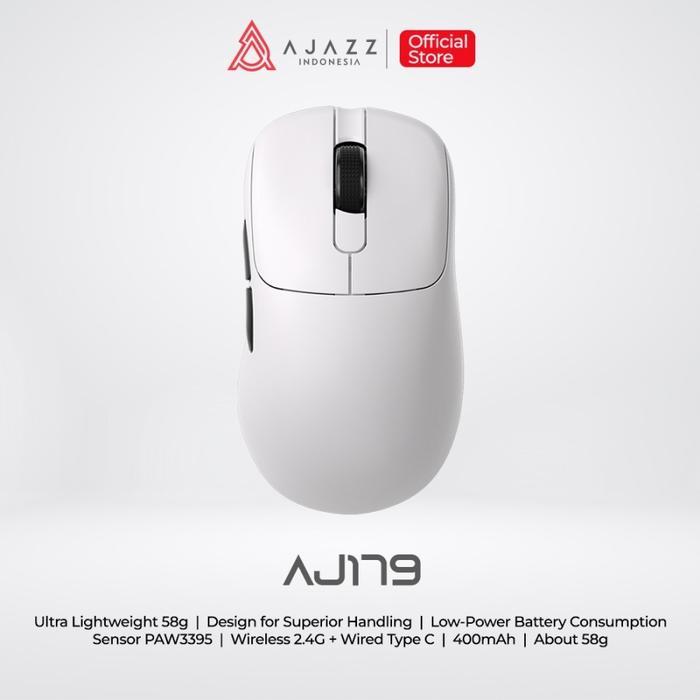 Ajazz AJ179 APEX / AJ179 Series Wireless Ergonomic Mouse With LED Charging Dock / Docking - AJ179 WH