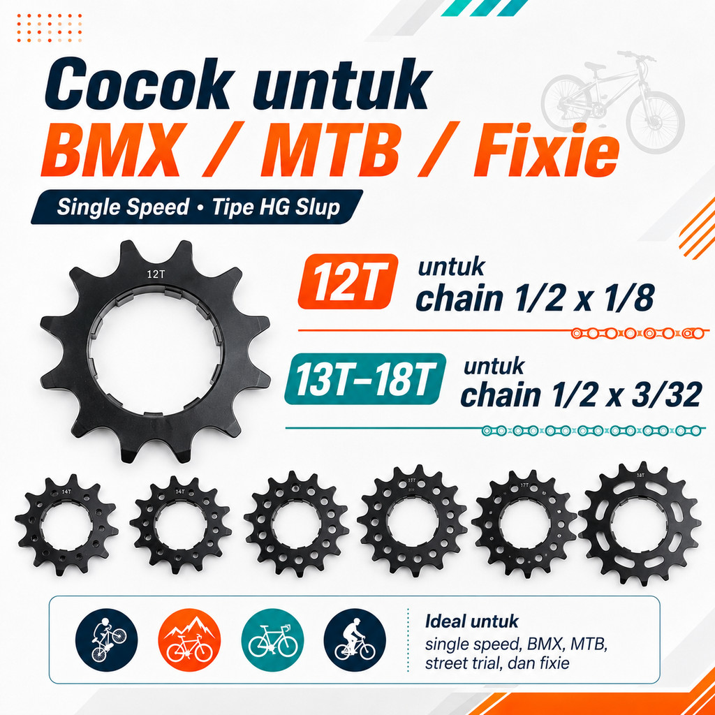COG Sproket Gear Single Speed Tipe HG Slup Sepeda BMX MTB Fixie 12T 13T 14T 15T 16T 17T 18T