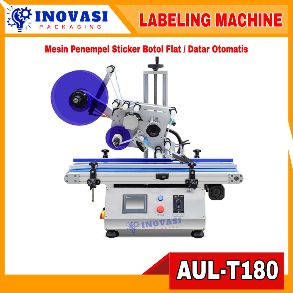 Mesin Penempel Sticker Botol Flat Datar Top Up Labeling Machine AUL-T180 Powerpack