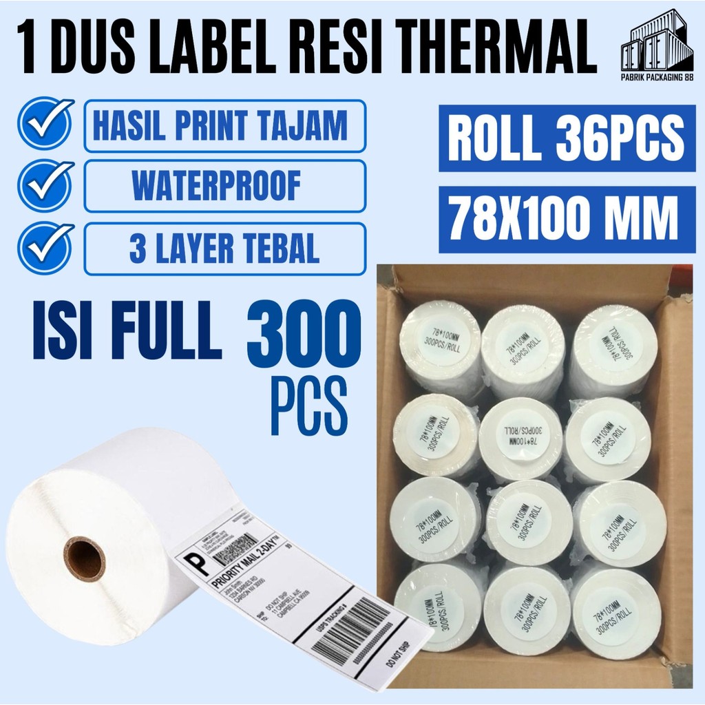 1 DUS - Label Sticker Resi Thermal 78X100 Stiker Kertas Resi Barcode ROLL Waterproof
