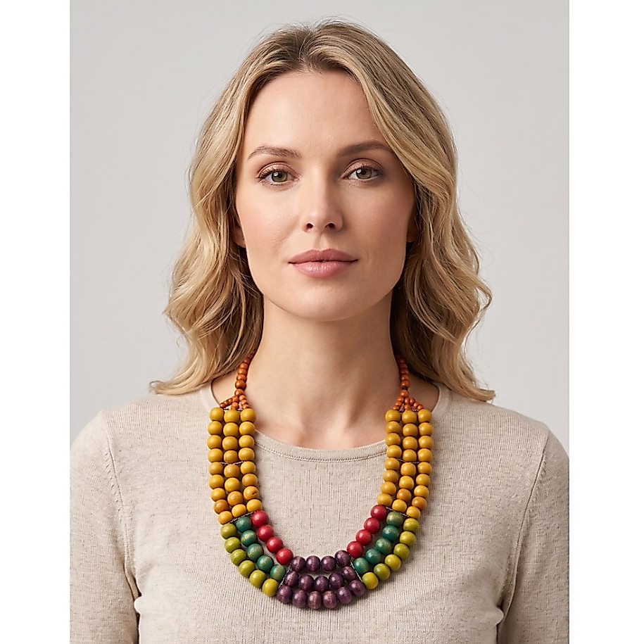 SAN MARCO SAN MARCO Aksesoris Kalung Wanita Wooden Beads Macrame Necklace Multicolour