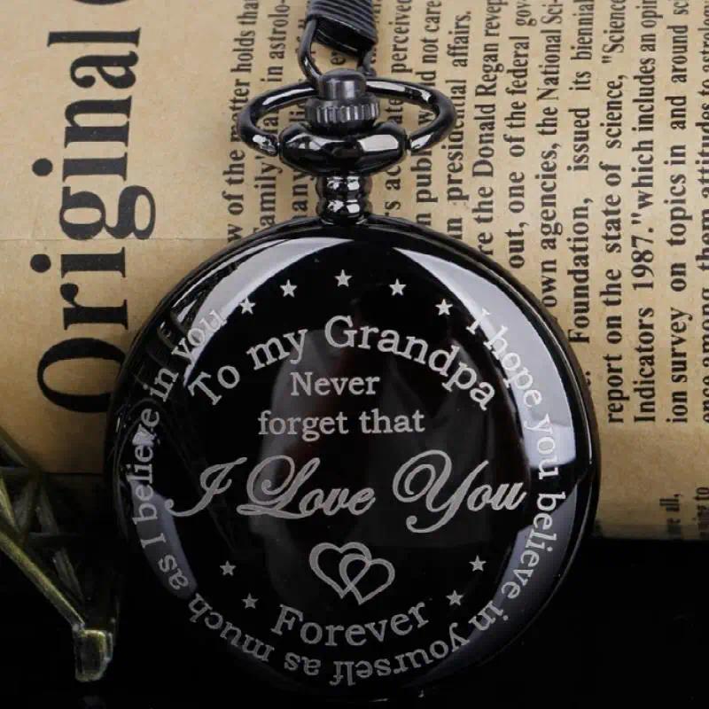 Quartz Pocket Watch Engraved Necklace Chain Clock Pocket Watches Grandfather Festival Gift