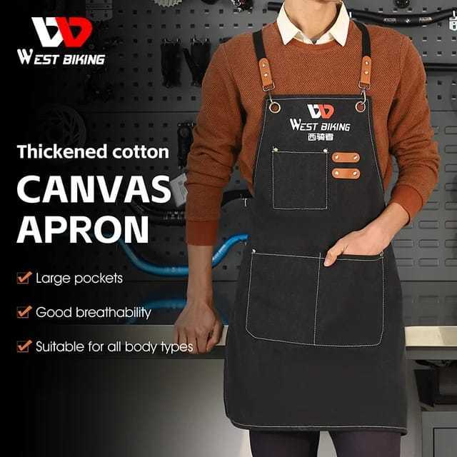 Foto West Biking Apron Celemek Mekanik Sepeda Canvas Leather Bartender Barista Chef Pelayan Cafe
