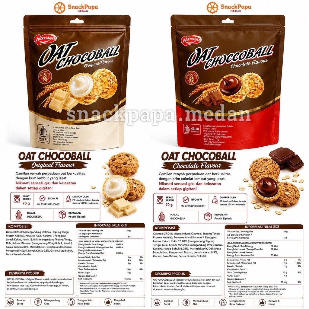 NARAYA OAT CHOCOBALL 70G | NARAYA OAT CHOCOBALL ORIGINAL | NARAYA OAT COKELAT | NARAYA OATMEAL