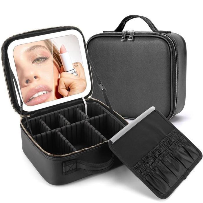 Box Make Up Lampu Tas Make Up Lampu LED Beauty Case Portabel Kotak Kosmetik - Hitam