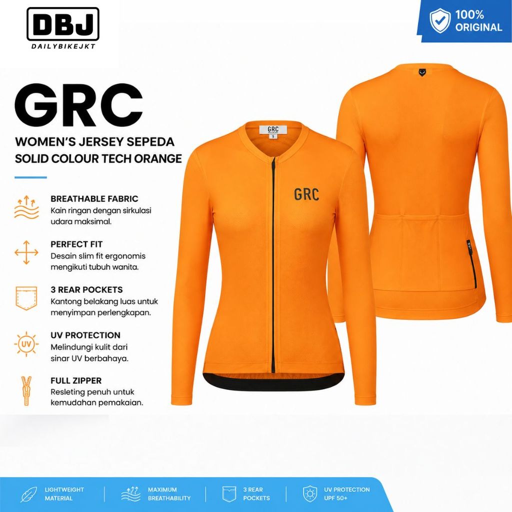 Jersey GRC Women's Jersey Solid Colour Tech Orange Jersey Sepeda Wanita