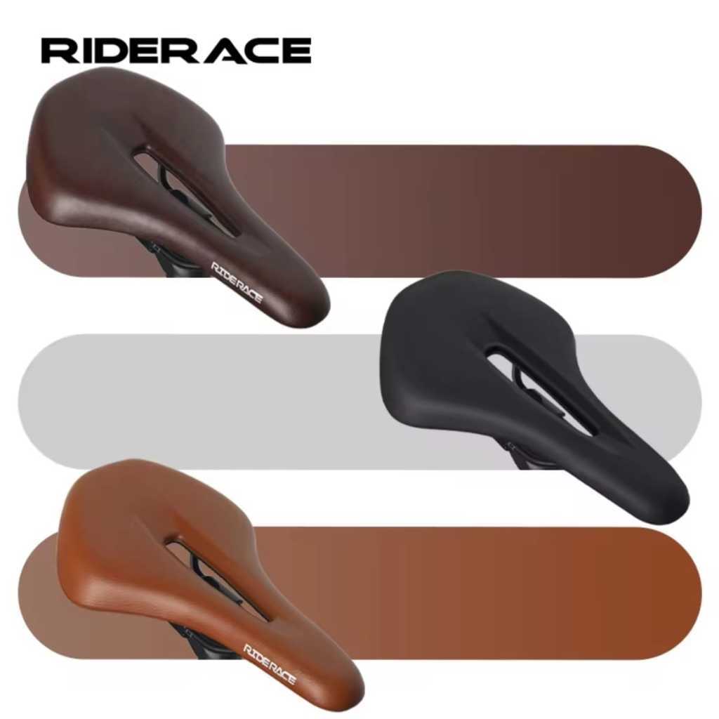 Foto Riderace Saddle Sadel Hollow Cushion Coklat Brown Retro Klasik Berlubang PU Leather Sponge Comfortable Soft Shockproof Untuk Sepeda MTB Seli Road bike