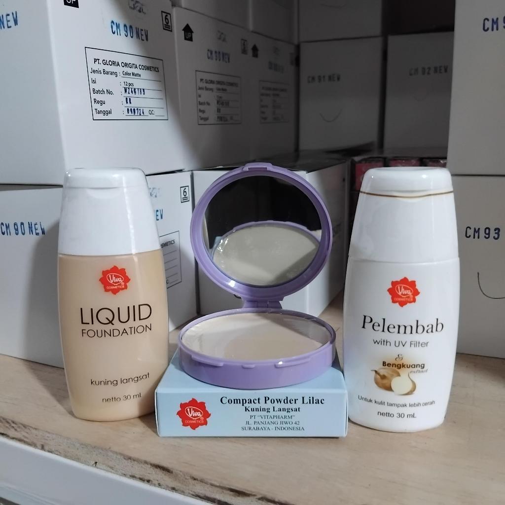 Viva Paket Make Up 3in1 - Liquid Alas Bedak (Foundation) + Compact Powder (Bedak) + Pelembab Bengkoa