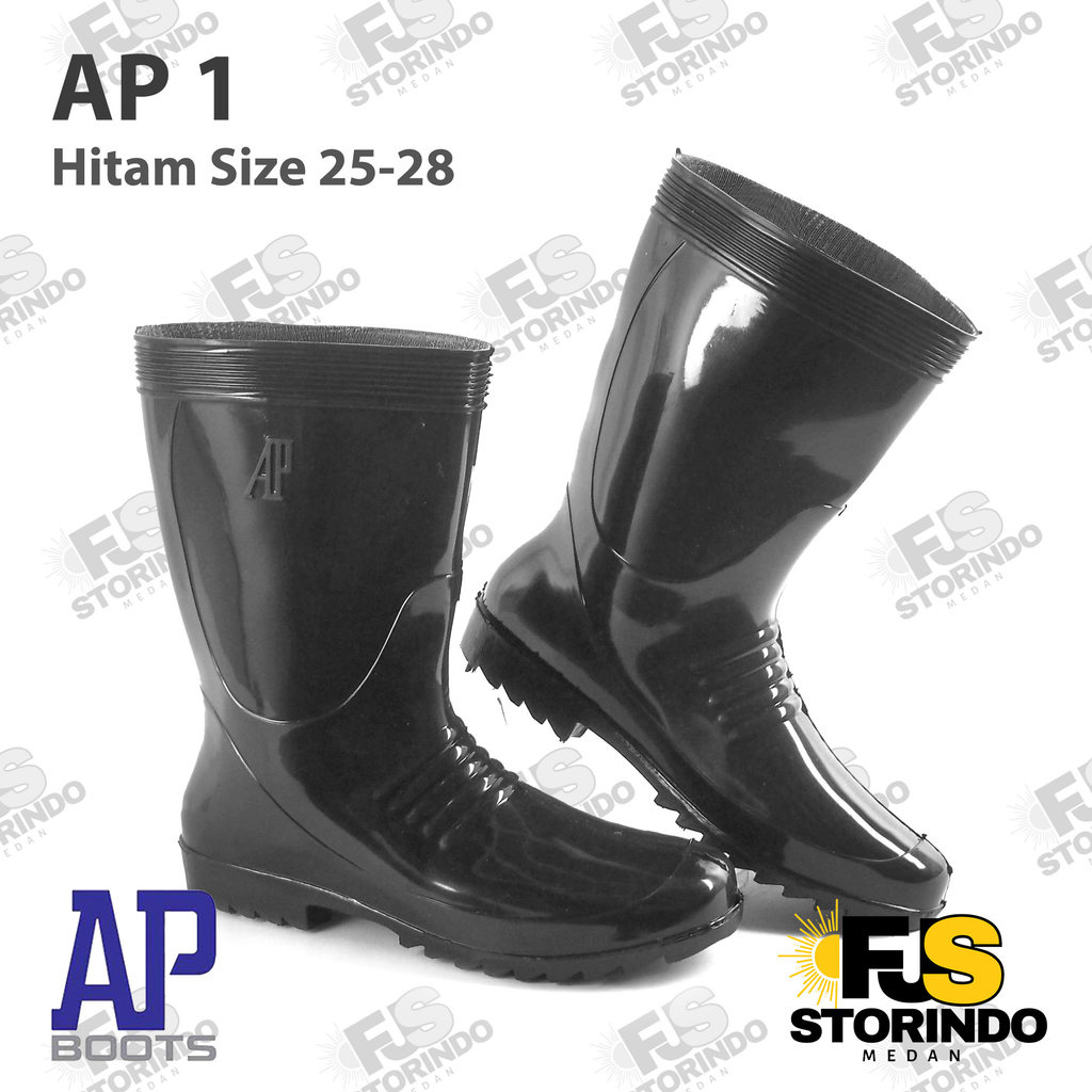 Sepatu Boot Pendek AP 1 AP Boots Hitam Karet Lokal Anti Air & Slip Nyaman Proyek Perkebunan Pertania