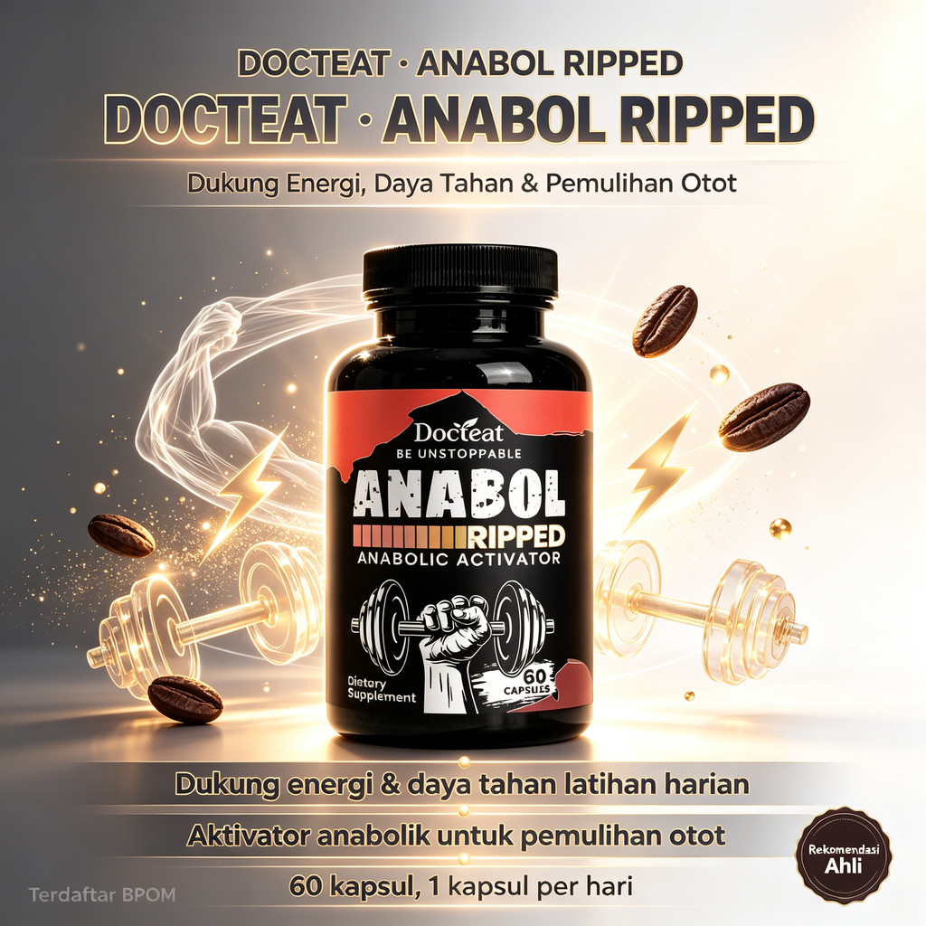Docteat Anabol Ripped 60 Kapsul, Aktivator Anabolik untuk Dukung Energi, Daya Tahan & Pemulihan Otot