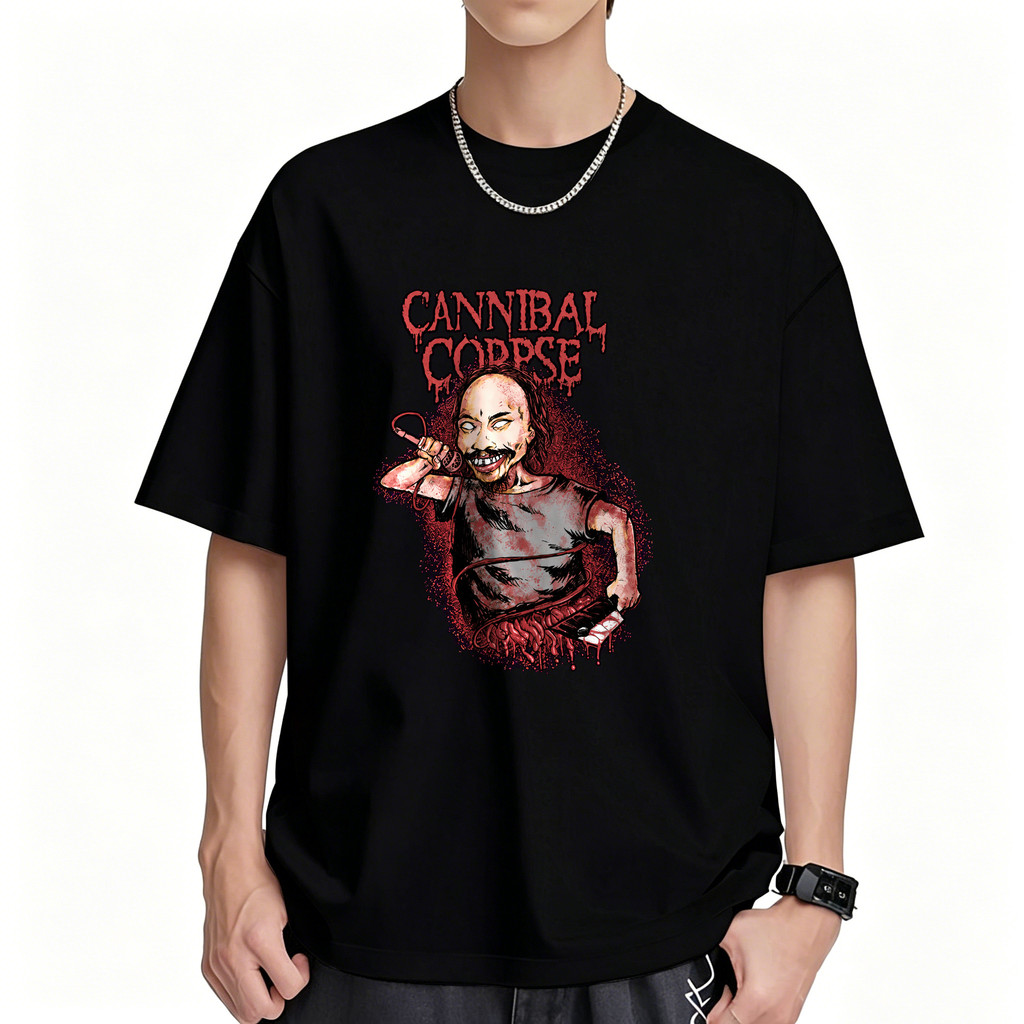 Kaos T Shirt Pria Hitam Cannibal Corpse Desain Horror Gore Metal Rock Vintage Kaos Band Musik Heavy 