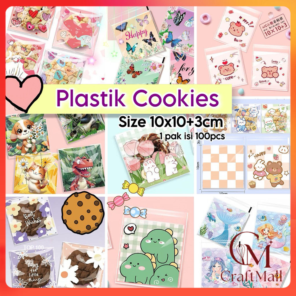 [100pcs] PLASTIK COOKIES 10X10 KARAKTER LUCU / Plastik Pembungkus Cookies Motif mix isi 100pcs / Pla