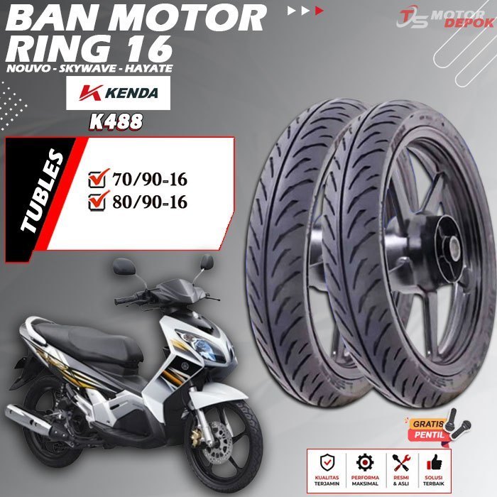 BAN MOTOR RING 16 TUBLES KENDA K488 BAN MOTOR TUBLESS NOUVO SKYWAVE HAYATE RING 16 TUBELESS