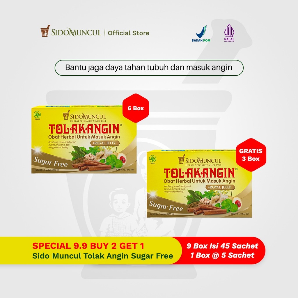 [SPECIAL 9.9 B2G1] Tolak Angin Bebas Gula Cair Dus 45's Herbal - Masuk Angin