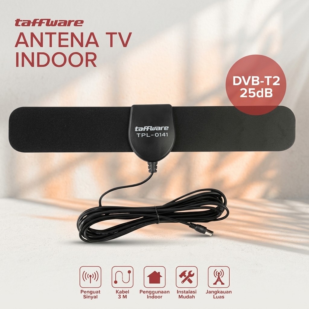 Antena TV Digital Indoor Menangkap Saluran Siaran TV Jernih DVB-T2 25dB Taffware - Antena TV Tabung 