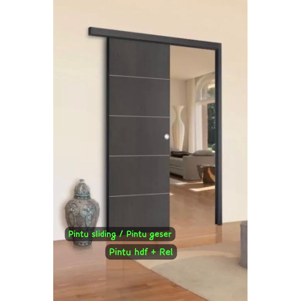 PINTU SLIDING HDF / PINTU GESER SATU SET PINTU HDF + REL TINGGAL PASANG