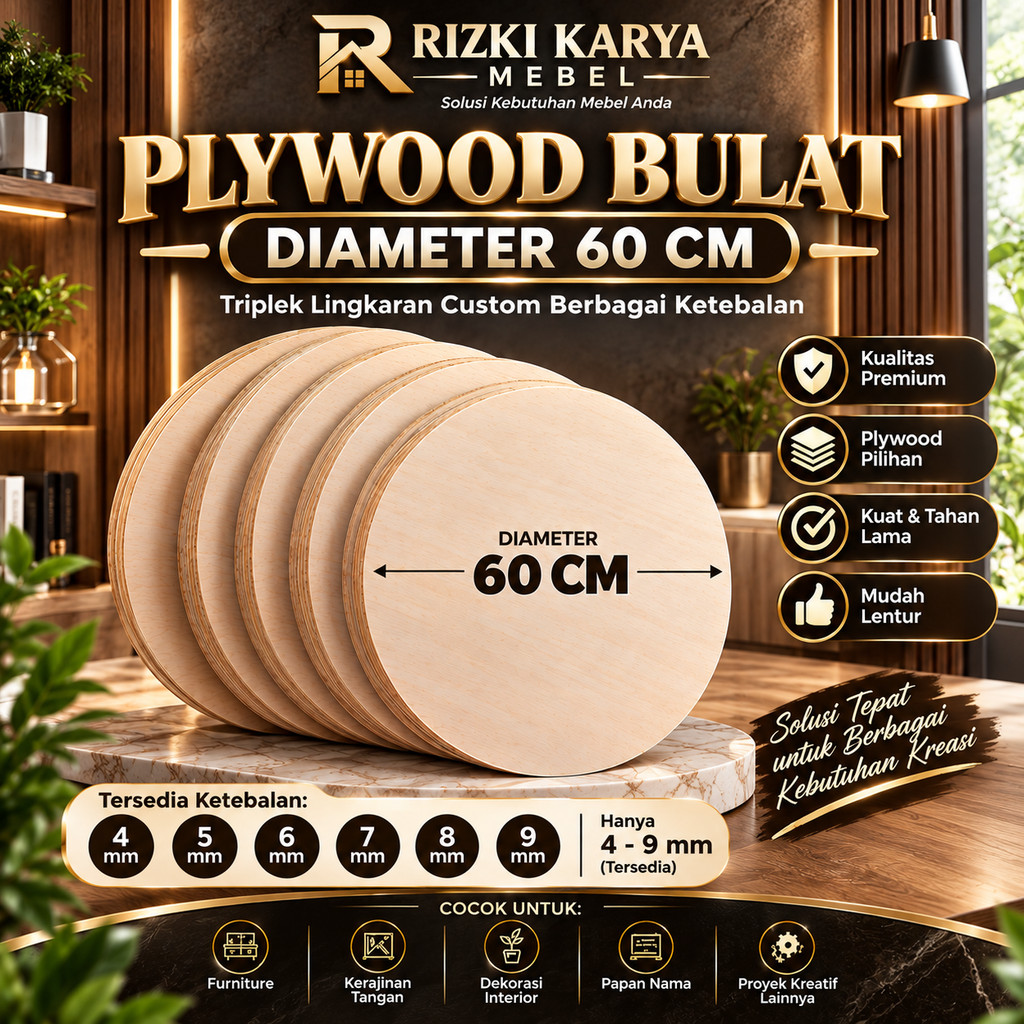Plywood Bulat Diameter 60CM | Triplek Lingkaran Custom Berbagai Ketebalan