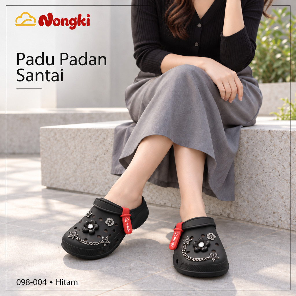 Sepatu Sandal Lubang Wanita Dewasa Motif Bunga Nyaman Anti Slip Ringan Untuk Harian Rumah Jalan‑Jala