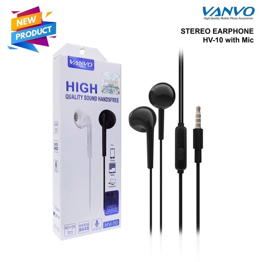 Earphone Headset Stereo Original Vanvo HV-10 Handsfree with Mic Earphone vanvo Headset