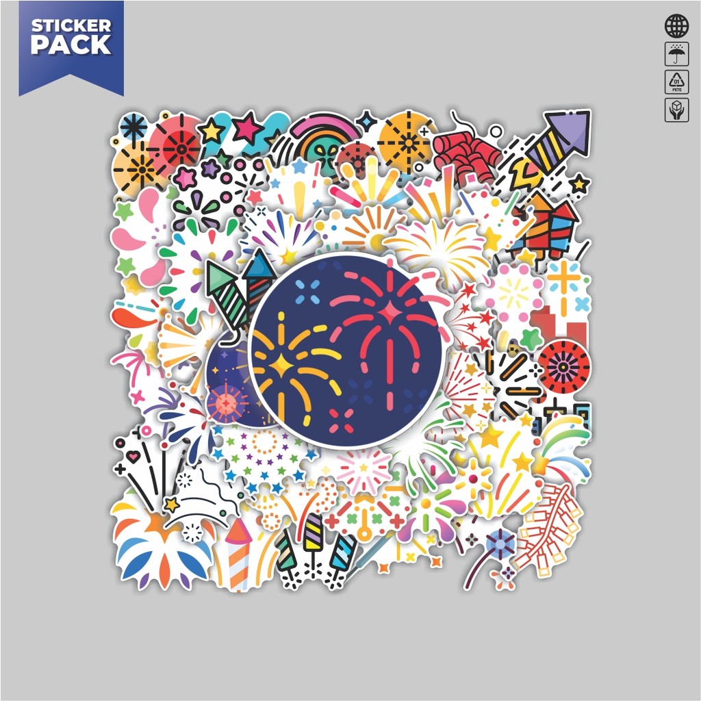 [100PCS]Stiker Pack Stiker Kembang Api (Fireworks) Aesthetic Vinyl Anti Air Dekorasi Sticker Laptop 