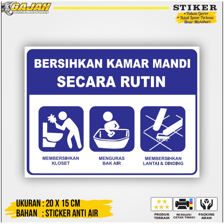 Stiker Sign Bersihkan Kamar Mandi Secara Rutin