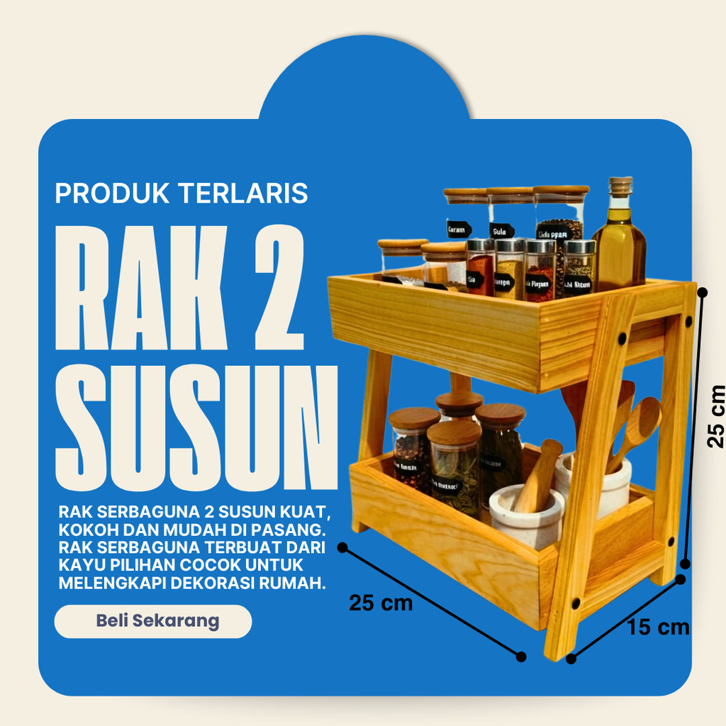Rak Kayu Serbaguna Susun 2 Rak Skincare Rak Perkakas Minimalis