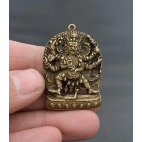 Collectable Chinese Pure Brass Carved Six Arm Buddha Exquisite Small Amulet Pendant Statues