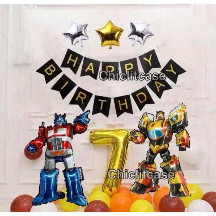 Paket dekorasi balon ulang tahun anak laki laki tema transformer/robot/optimus/bumblebee - tipe A, a