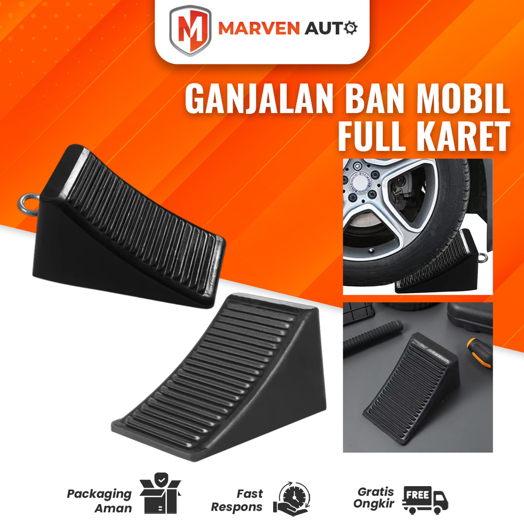 Ganjalan Ban Mobil – Penahan Roda Karet Anti Geser Premium dengan Besi Cantolan