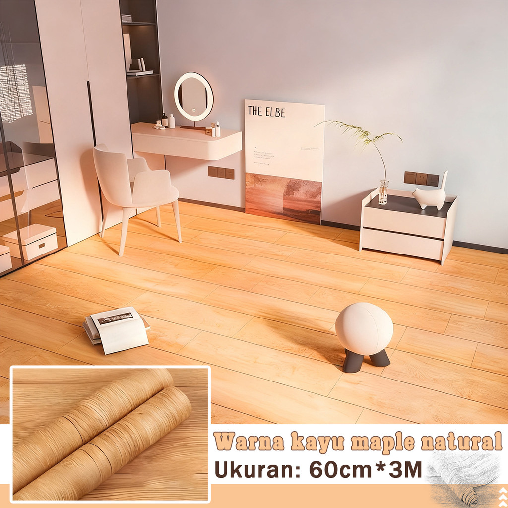 Stiker Lantai Vinyl Anti Air Anti Licin untuk Kamar Mandi Dapur 60x300 cm Motif Kayu