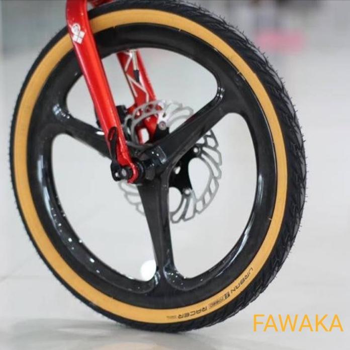 WHEELSET 3 SPOKE CARBON 16 349 DISC BRAKE VELG SEPEDA 16 PLUS TRISPOKE