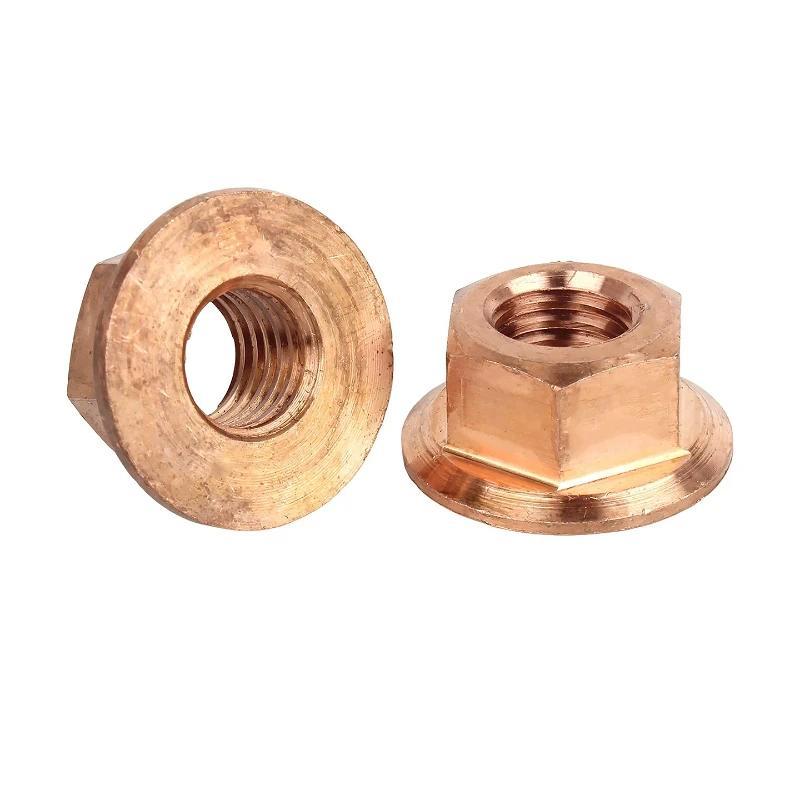 Pure Copper M6 M8 M10 M12 M14 M16 Red Copper Hexagon Flange Nut Automatic locking Nuts Anti-Loosenin