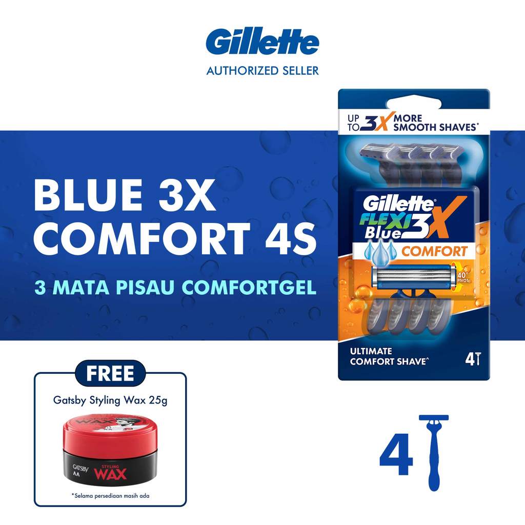 Gillette Alat Cukur Blue 3X Flexi Comfort Razor Isi 4 Pencukur 3 Mata Pisau