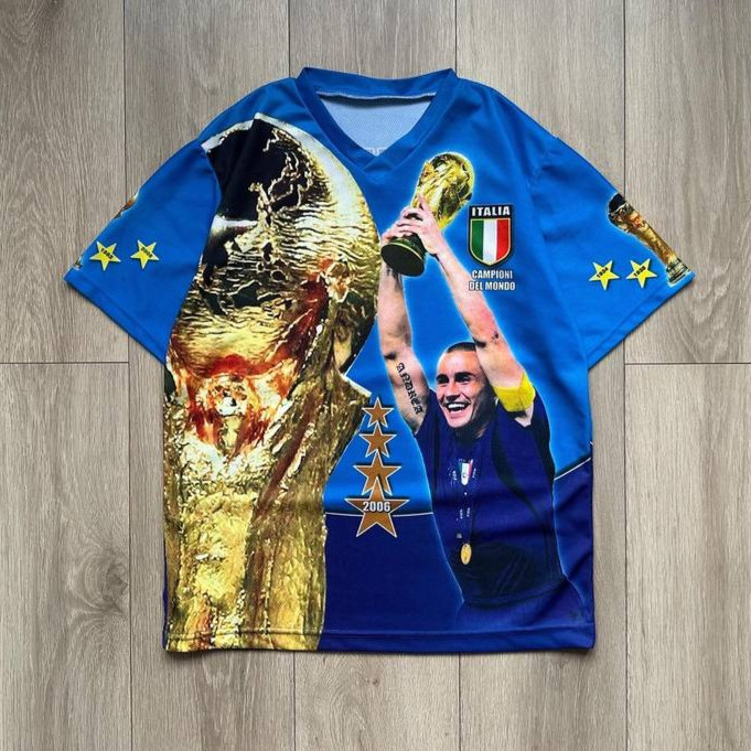 Jersey Penggemar Juara Piala Dunia Italia 2006 Gaya Vintage 3D Full Printing Kaos Sepak Bola Full Pr