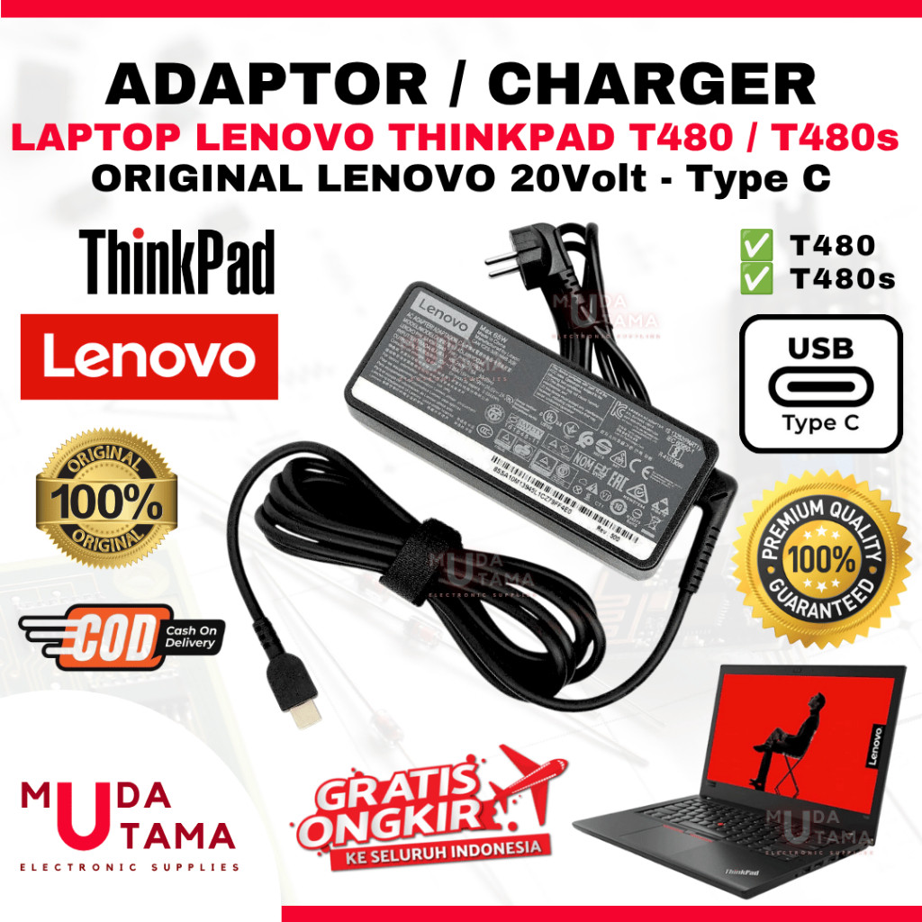 Adaptor Charger Laptop LENOVO Thinkpad T480 T480s Type C Original - Adaptor Laptop LENOVO Thinkpad T