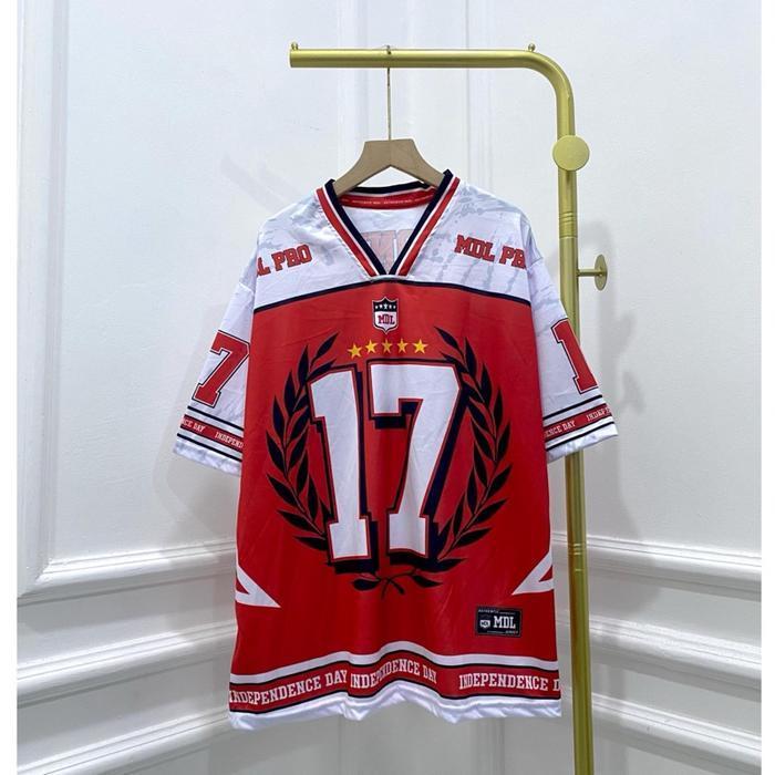 KAOS JERSEY KEMERDEKAAN INDONESIA 17 AGUSTUS LENGAN PENDEK UNISEX MERAH-PUTIH DIRGAHAYU REPUBLIK IND