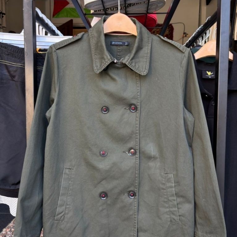 Stradivarius Green Army Military Napoleon Marching Jacket