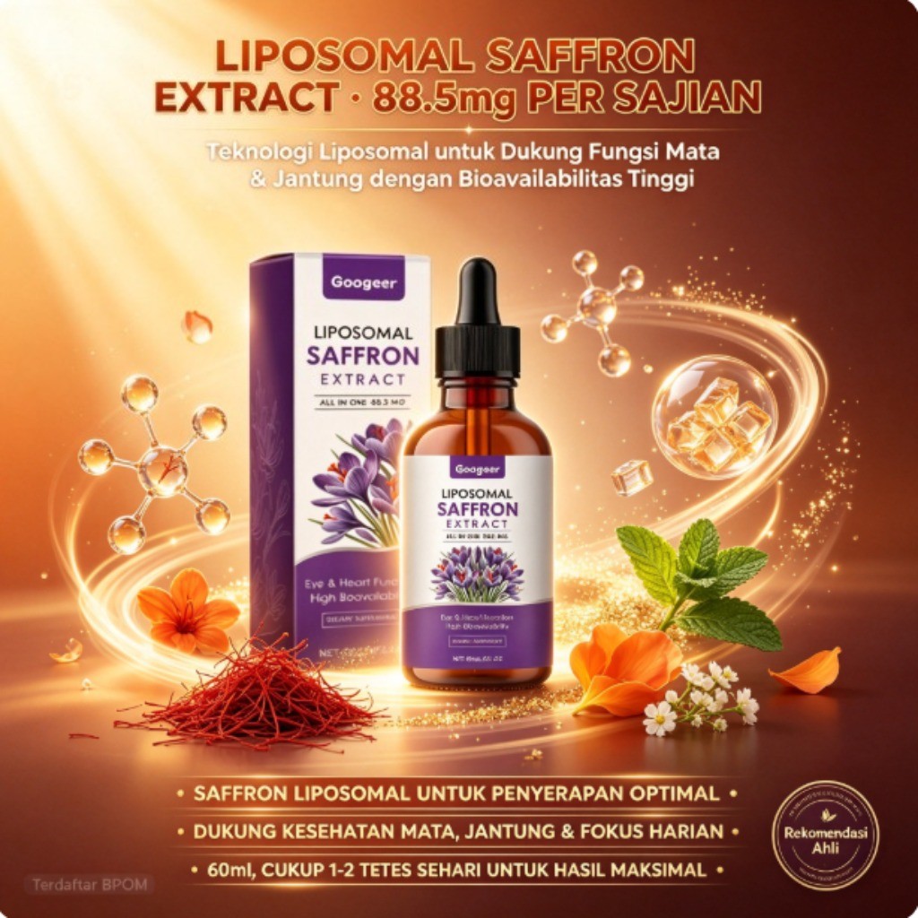 Goog Liposomal Saffron Extract 60ml, 88.5mg Ekstrak Saffron Liposomal, dukung fungsi mata & jantung,