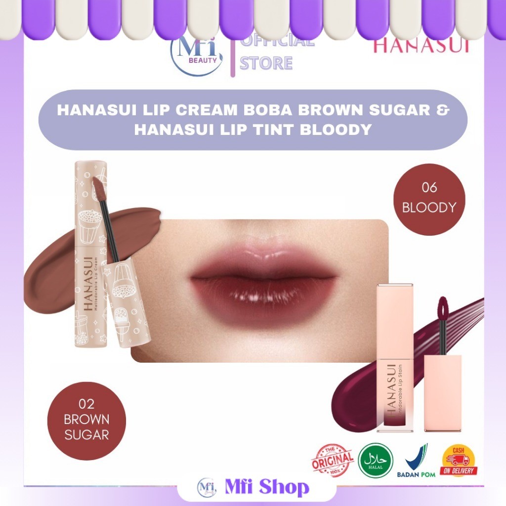 MFI - PAKET OMBRE SPECIAL HANASUI | HANASUI LIP CREAM BOBA BROWN SUGAR & HANASUI LIP TINT BLOODY