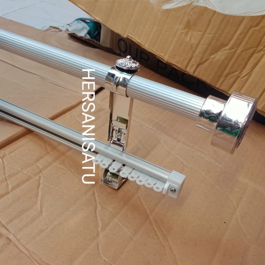 Batang Besi Tiang Gorden 3m 4m Double Full set Lengkap Rell Vitrase Ukuran 3 Meter 4 Meter