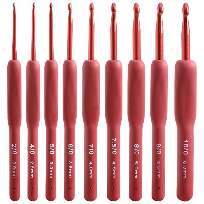 1 Set Hakpen Rajut Tulip Jarum Crochet Set 9pcs/set Hakpen Red Non Tulip Soft Handle Karet Crochet H